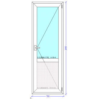 Дверь балконная 700x2050 мм монтажная ширина 60 мм профиль WDS Ekipazh Ultra 60
