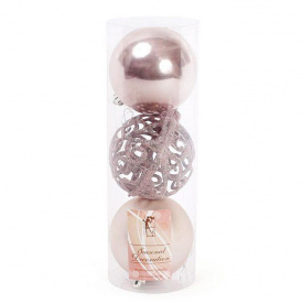 Набор пластиковых новогодних шаров Flora 3 шт D-8 см Светло-розовый (12425)