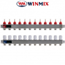 Коллектор для системы "ТЕПЛЫЙ ПОЛ" Winmix Европродукт на 12 выхода с термодатчиком и расходомером (нержавейка) 1