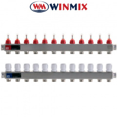Коллектор для системы "ТЕПЛЫЙ ПОЛ" Winmix Европродукт на 12 выхода с термодатчиком и расходомером (нержавейка) 1 Чернівці