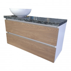 Пластиковая подвесная тумба Mikola-M 4855 wood с пластиковой столешкой и раковиной 120 см Свесса