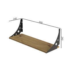Полиця настінна Ferrum-decor Ханді 2 240x500x240 метал Чорний ДСП Дуб Артізан 16 мм (XND0006) Стрий