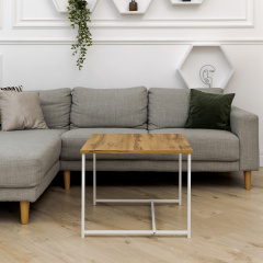 Журнальний стіл Adore Décor Квадро M Квадратний 60х60х47 см Білий/Дуб Косов