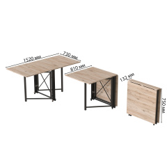 Стол-книжка трансформер Орион 2 Ferrum-decor 750x1520x730 Черный металл ДСП Дуб Сан-Марино 16 мм (ORI202) Полтава