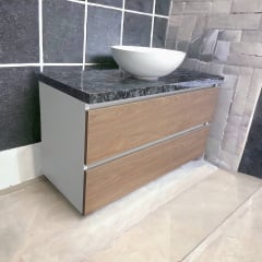 Пластиковая подвесная тумба Mikola-M 4855 wood с пластиковой столешкой и раковиной 90 см Куйбишеве