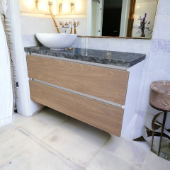 Пластиковая подвесная тумба Mikola-M 4855 wood с пластиковой столешкой и раковиной 110 см Дзензелівка