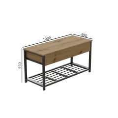 Банкетка з ящиком Ferrum-decor Дрейк 2 550x1200x400 метал Чорний ДСП Дуб Сан-Маріно 16 мм (DRE0023) Вознесенск