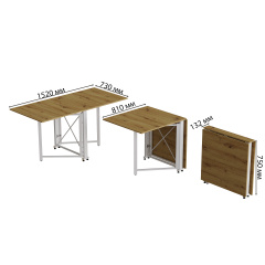 Стол-книжка трансформер Орион 2 Ferrum-decor 750x1520x730 Белый металл ДСП Дуб Артизан 16 мм (ORI213) Бердичів