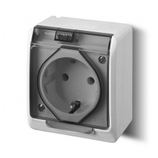 Розетка з кришкою Elektro-Plast Hermes IP44 c з/к 16А димчаста (0324-01)