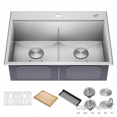 Прямоугольная кухонная мойка на две чаши Kraus KWT Kore KWT302-30 нержавеющая сталь Дніпро