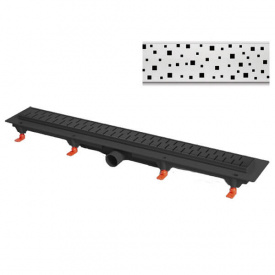 Душовий канал MCH CH-650SC з решіткою "Квадрати" з горизонтальним фланцем і нержавіючою кромкою, чорний