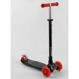 Самокат MAXI "Best Scooter" 4 колеса PU, СВЕТ, трубка руля алюминиевая Black/Red (102019)