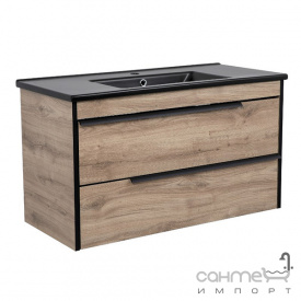 Подвесная тумба с раковиной Аква Родос Лофт Нео Дуб Севилья Arte Black 100 дуб севилья, раковина матовая черная