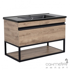 Подвесная тумба с раковиной Аква Родос Лофт Айрон Дуб Севилья Arte Black 85 дуб севилья, раковина матовая черная