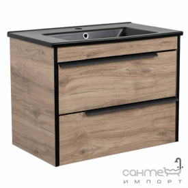 Подвесная тумба с раковиной Аква Родос Лофт Нео Дуб Севилья Arte Black 75 дуб севилья, раковина матовая черная