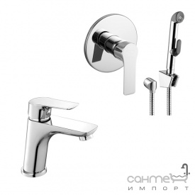 Гигиенический душ скрытого монтажа + смеситель для раковины Imprese Kucera SET20230920 хром