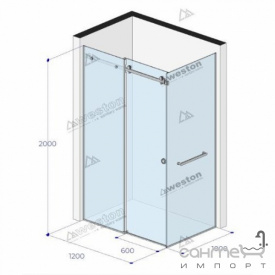 Прямоугольная душевая кабина Weston 1200x1000x2000 хром/прозрачное стекло, дверь справа, ручка круглая