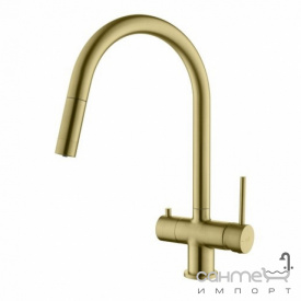 Смеситель для кухни с вытяжным изливом и изливом для фильтрованной воды Blue Water Cyrus Mosiadz Antyczny