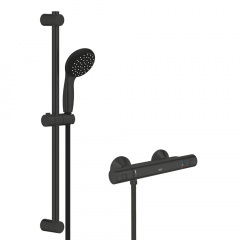 Змішувач термостатичний для душу Grohe QuickFix Start з душовим гарнітуром, чорний матовий (UA303908T1) Броды