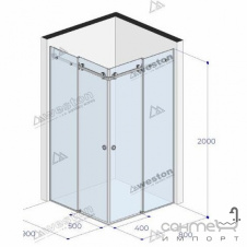 Прямоугольная душевая кабина Weston 900x800x2000 профиль хром/прозрачное стекло, круглая ручка