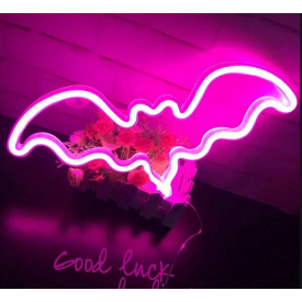 Настінний неоновий світильник нічник Angel Кажан рожевий