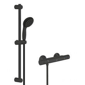Змішувач термостатичний для душу Grohe QuickFix Start з душовим гарнітуром, чорний матовий (UA303908T1)