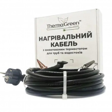Двожильний кабель ThermoGreen TGSD-2 м 12 Вт з термостатом та вилкою для обігріву труб