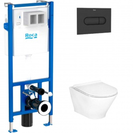 Інсталяція Roca Duplo Nova WC з чорною кнопкою, унітазом Legacy Rimless та кришкою