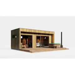 Готовая модульная сауна 7,0х2,7м с панорамными окнами Gartensauna-31 производителя Thermowood Production Вышгород