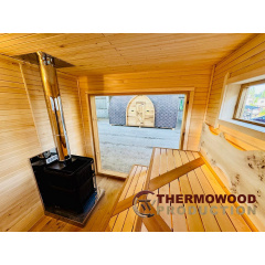 Готовая модульная сауна 7,0х2,7м с панорамными окнами Gartensauna-31 производителя Thermowood Production Вышгород