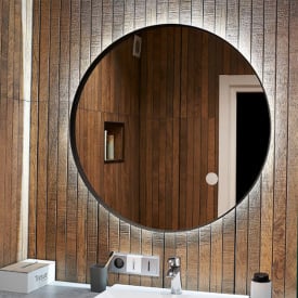 Дзеркало Global Glass ML-2 в чорній рамі, 900х900, з білим підсвічуванням