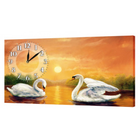 Настінний годинник ProfART на полотні 30 x 53 см Лебеді на заході сонця (BSXN52499)