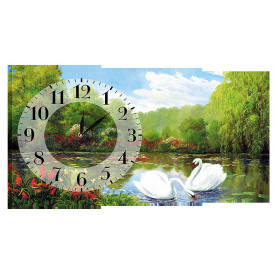 Настінний годинник на полотні Декор Карпати K-106 Лебеді на Ставі (gYEJ60965)