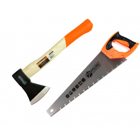 Набір сокира 600 г дерев'яна ручка і ножівка по мокрому дереву 450 мм Polax (335-35)