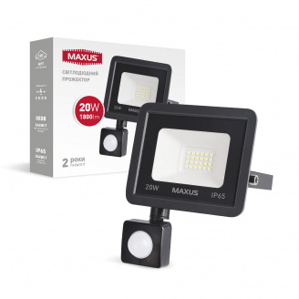 Прожектор Maxus FL-04 20W 5000K sensor Чорний (1744)