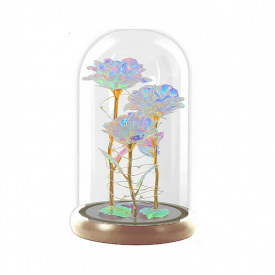 Три троянди в колбі Lesko KY-46456 з LED підсвічуванням нічник під скляним куполом Тепле світло