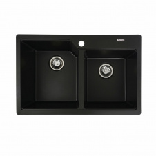 Гранитная мойка для кухни Platinum 7850 HARMONY матовая прямоугольная, 2 чаши, черная