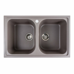 Гранитная мойка для кухни Platinum 7950 Equatoria матовая прямоугольная, 2 чаши, дюна Умань