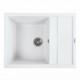 Гранитная мойка для кухни Platinum 6550 LOTOS матовая прямоугольная, с крылом, белоснежная