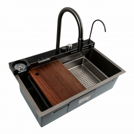 Многофункциональная мойка Platinum Handmade "Водопад" PVD 75х46D серая