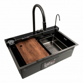 Многофункциональная мойка Platinum Handmade "Водопад" PVD 75х46D черная