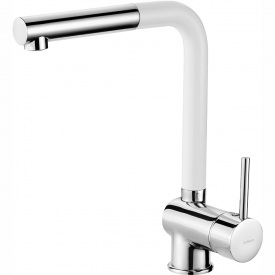 Deante Смеситель для кухни Aster, дл.излива - 209мм, вытяжной, 1 рычаг, хром-белый