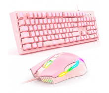 Комплект проводная игровая клавиатура и мышь ONIKUMA G25 CW905 Pink