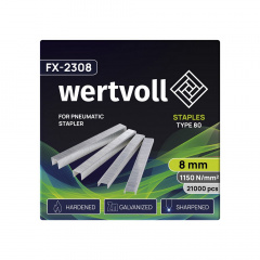 Скобы закаленные для пневмостеплера WERTVOLL 80 8 мм/12.8х0.95 мм 21000 шт Gray (FX-2308) Жмеринка