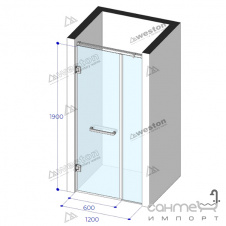 Душевая дверь в нишу Weston WD 2 1200x1900 хром/прозрачное стекло, ручка рейлинг двухст. горизонт.