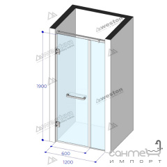 Душевая дверь в нишу Weston WD 2 1200x1900 хром/прозрачное стекло, ручка рейлинг двухст. горизонт. Вінниця