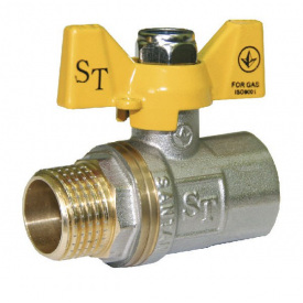 Кран шаровый для газа Santan 607, 1/2" наружный-внутренний, желтая бабочка