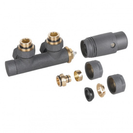 Термостатический комплект кранов Invena Duoplex Prov CZ-90-015B графит 1/2" осевой для нижнего подключения