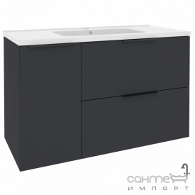 Подвесная тумба с раковиной и корзиной для белья Mirater Fest Родео 100 антрацит, корзина слева