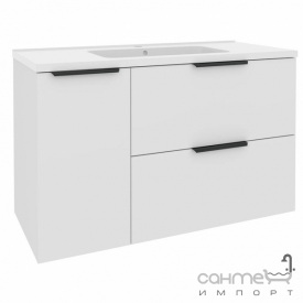 Подвесная тумба с раковиной и корзиной для белья Mirater Fest Родео 100 белая, корзина слева